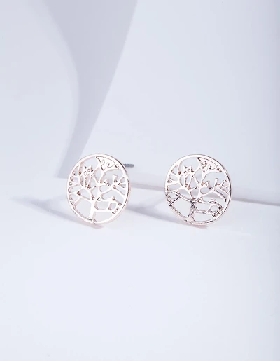 Rose Gold Tree Of Life Stud Earrings