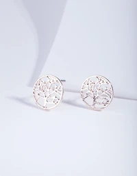 Rose Gold Tree Of Life Stud Earrings
