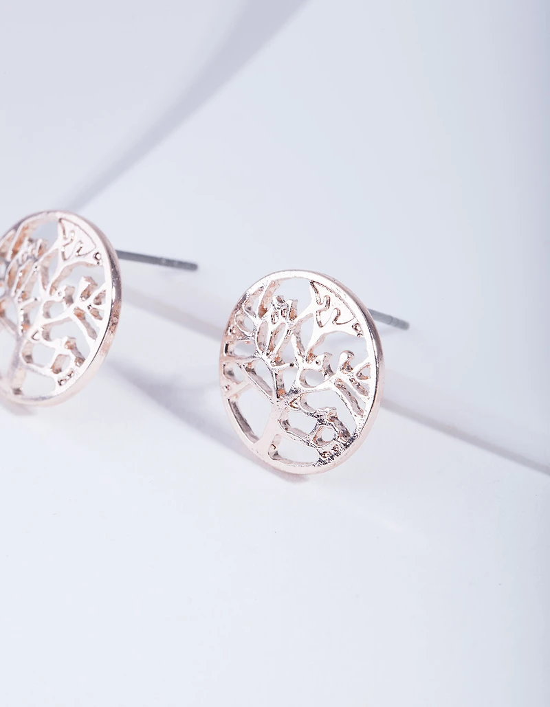 Rose Gold Tree Of Life Stud Earrings