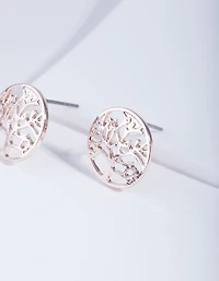 Rose Gold Tree Of Life Stud Earrings