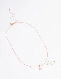 Rose Gold Cubic Zirconia Necklace Earrings Set