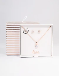 Rose Gold Cubic Zirconia Necklace Earrings Set