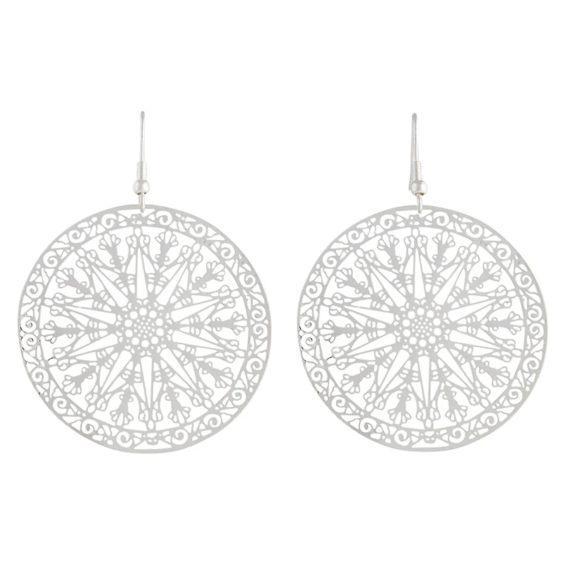 Silver Large Stamp Filigree Disc Earrings