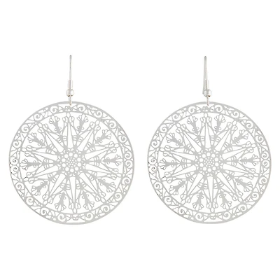 Silver Large Stamp Filigree Disc Earrings