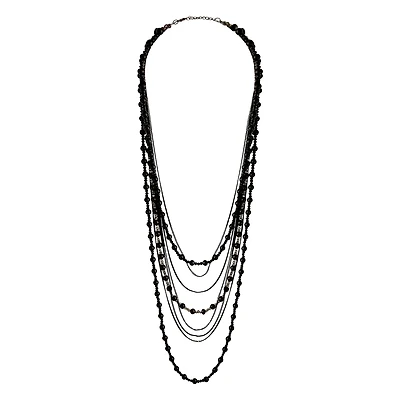 Black Bead Layered Necklace