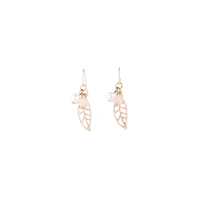 Rose Gold Pink Bead Leaf Drop Earrings