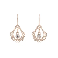 Ornate Rose Gold Drop Earrings With Centre Diamante