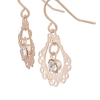 Ornate Rose Gold Drop Earrings With Centre Diamante