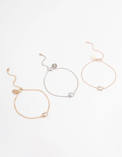Mixed Metal Cubic Zirconia Bracelet Set