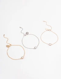 Mixed Metal Cubic Zirconia Bracelet Set