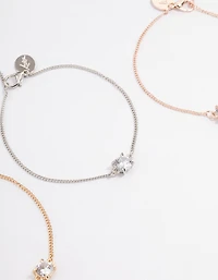 Mixed Metal Cubic Zirconia Bracelet Set