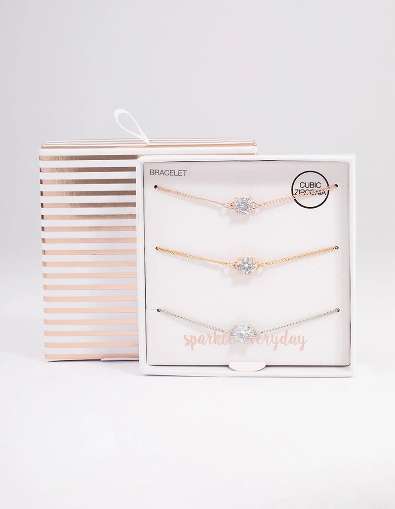 Mixed Metal Cubic Zirconia Bracelet Set