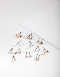 Gold Multi Size Diamante Stud 12-Pack