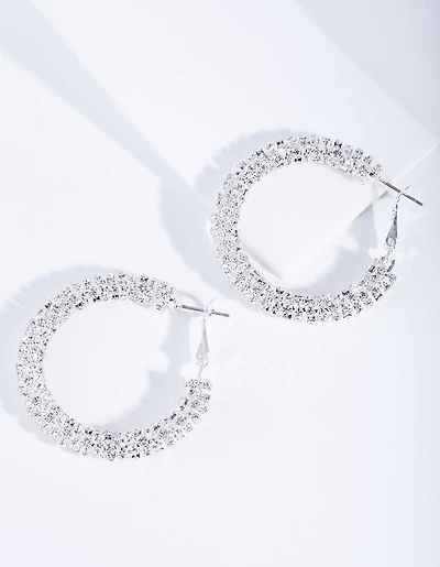 Boucles d’oreilles en cerceau en argent massif incrustées de cristaux
