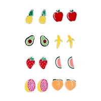 Mixed Fruits Enamel Stud Earring 8-Pack