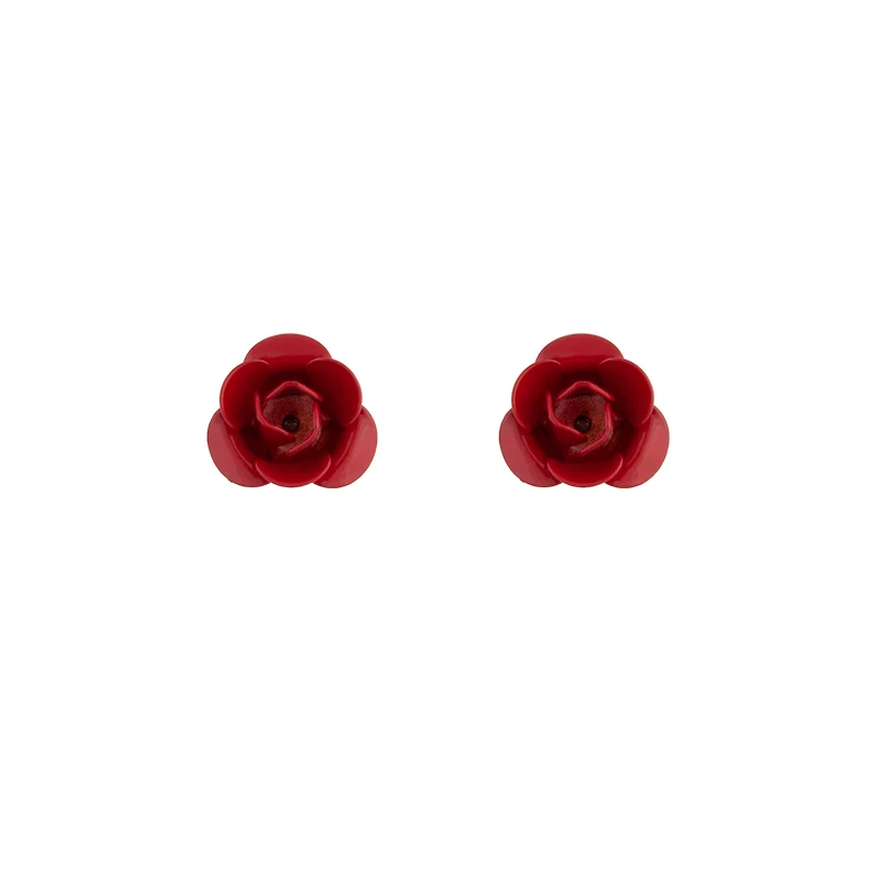 Single Red Rose Stud Earrings