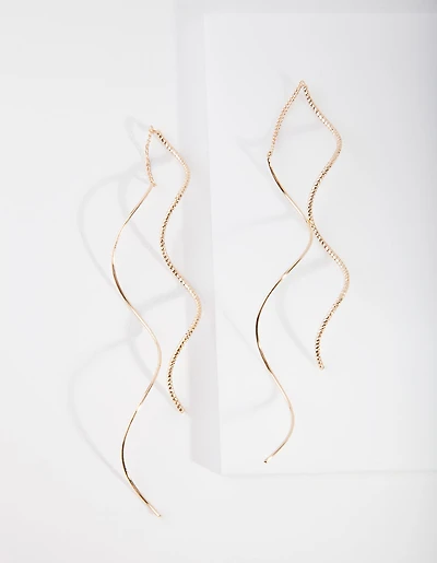 Gold Double Wave Thread-Through Earrings