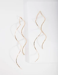 Gold Double Wave Thread-Through Earrings