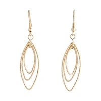 Gold Triple Diamond Cut Navette Drop Earrings