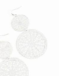 Silver Filigree Statement Disc Drop Earrings