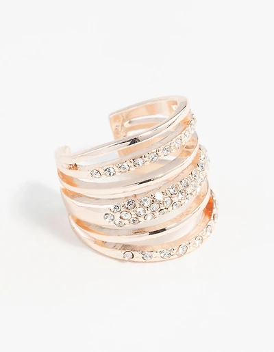 Rose Gold Six Layer Diamante Band Ring