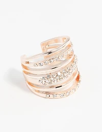 Rose Gold Six Layer Diamante Band Ring