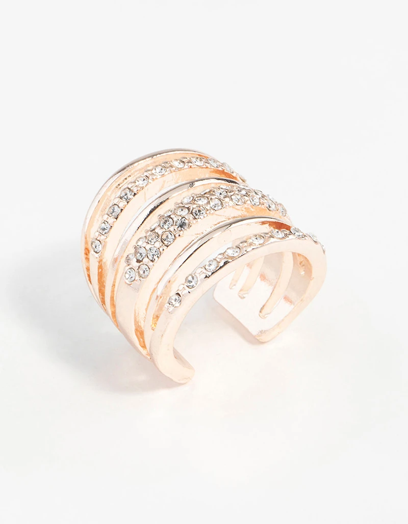 Rose Gold Six Layer Diamante Band Ring