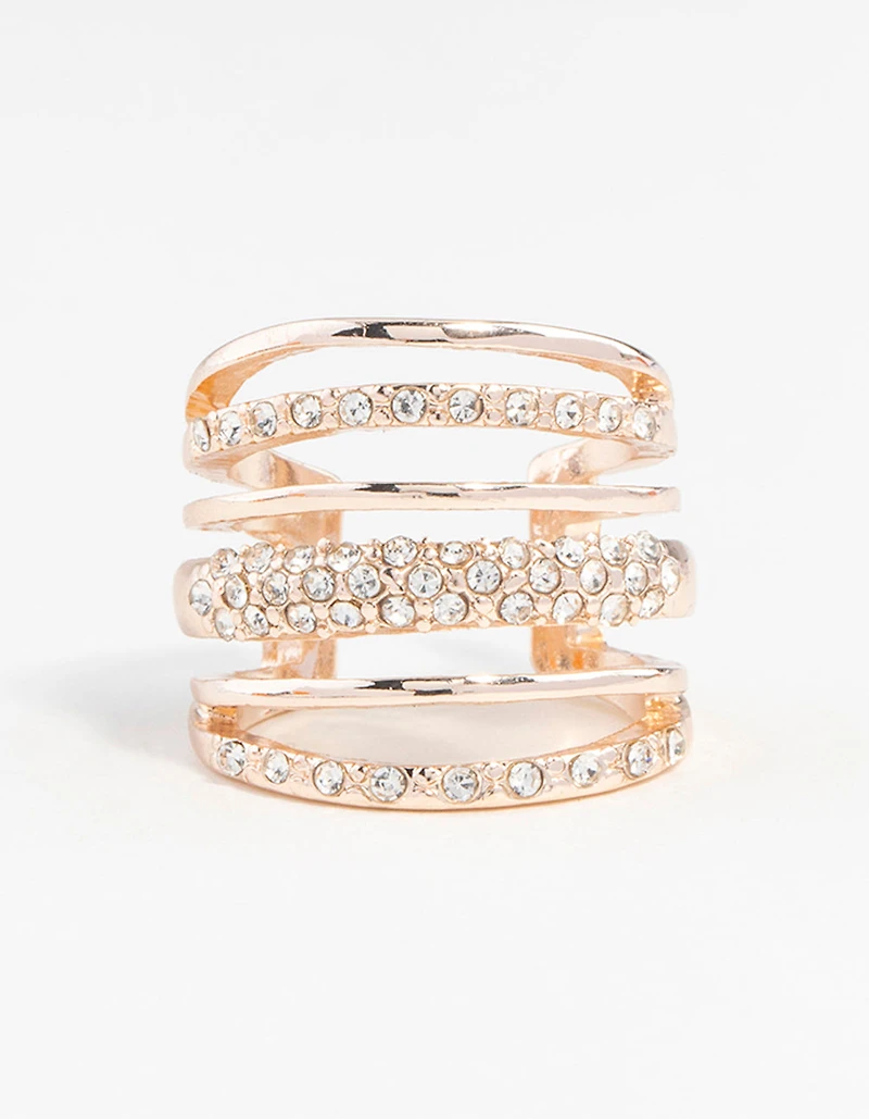 Rose Gold Six Layer Diamante Band Ring