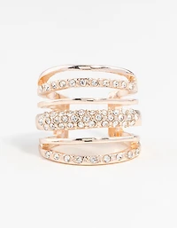 Rose Gold Six Layer Diamante Band Ring