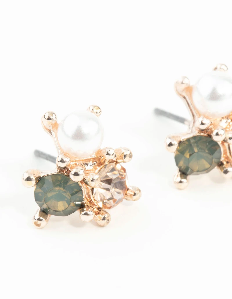 Rose Gold Pearl Tiny Cluster Earrings