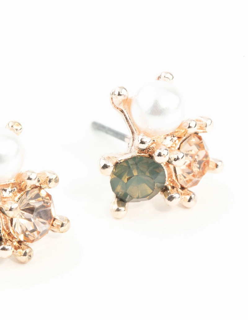 Rose Gold Pearl Tiny Cluster Earrings