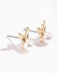 Gold & Pearl Bunny Stud Earrings