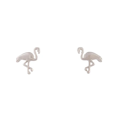 Silver Flamingo Stud Earrings