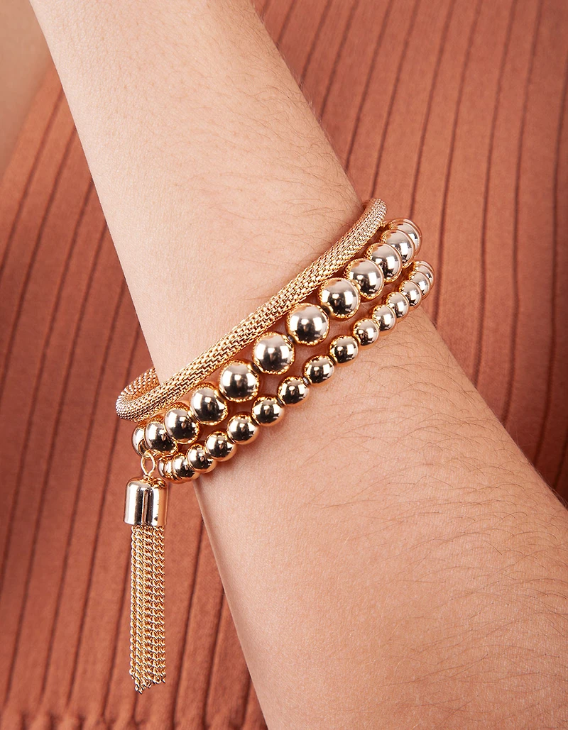 Gold Facet Bead Mesh Bracelet Set