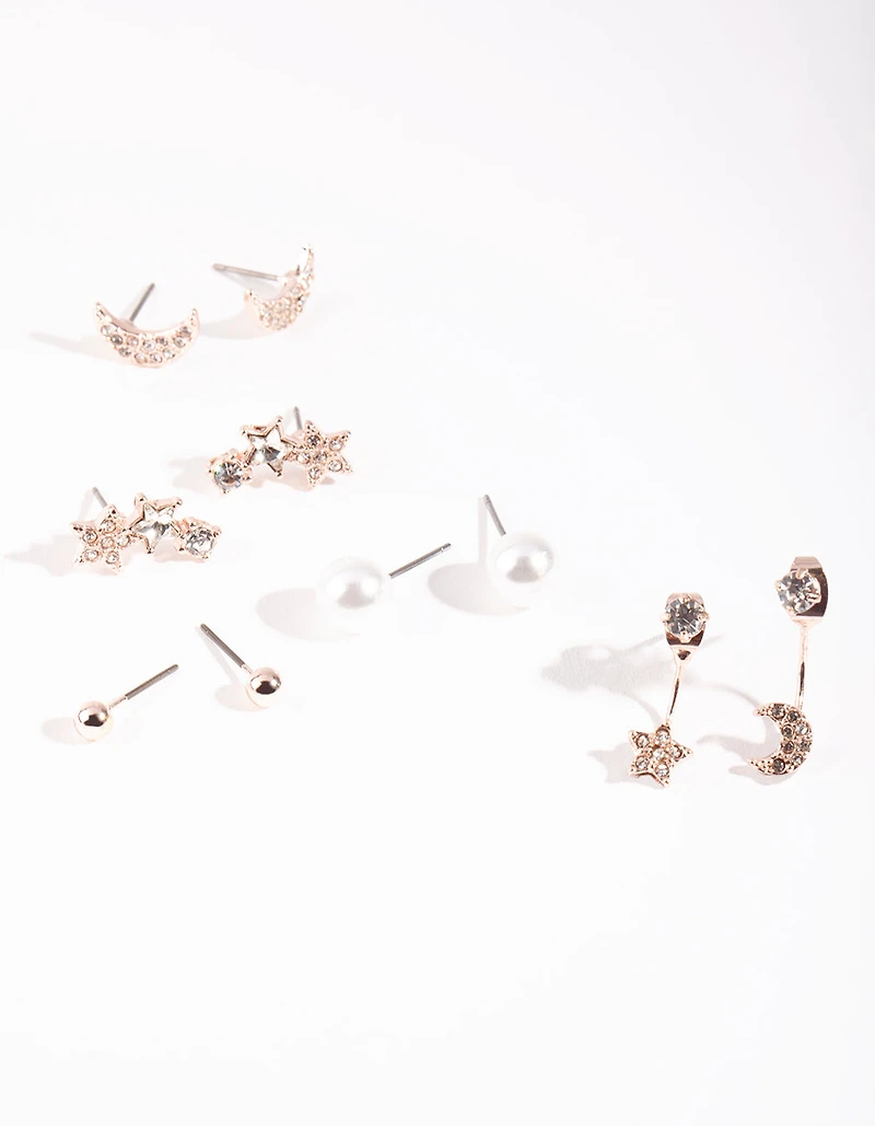 Rose Gold Celestial Pearl Stud Earring 5-Pack