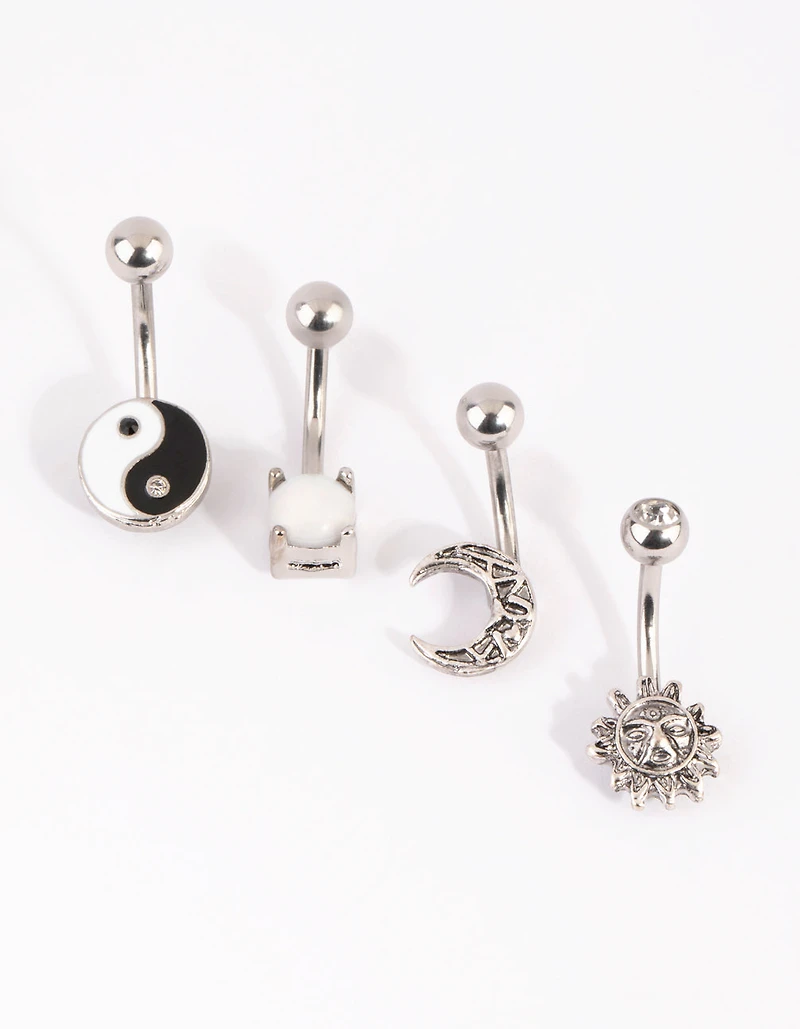 Surgical Steel Yin & Yang Belly Bar 4-Pack