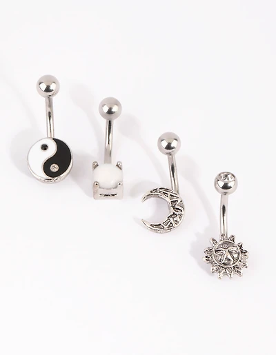 Surgical Steel Yin & Yang Belly Bar 4-Pack