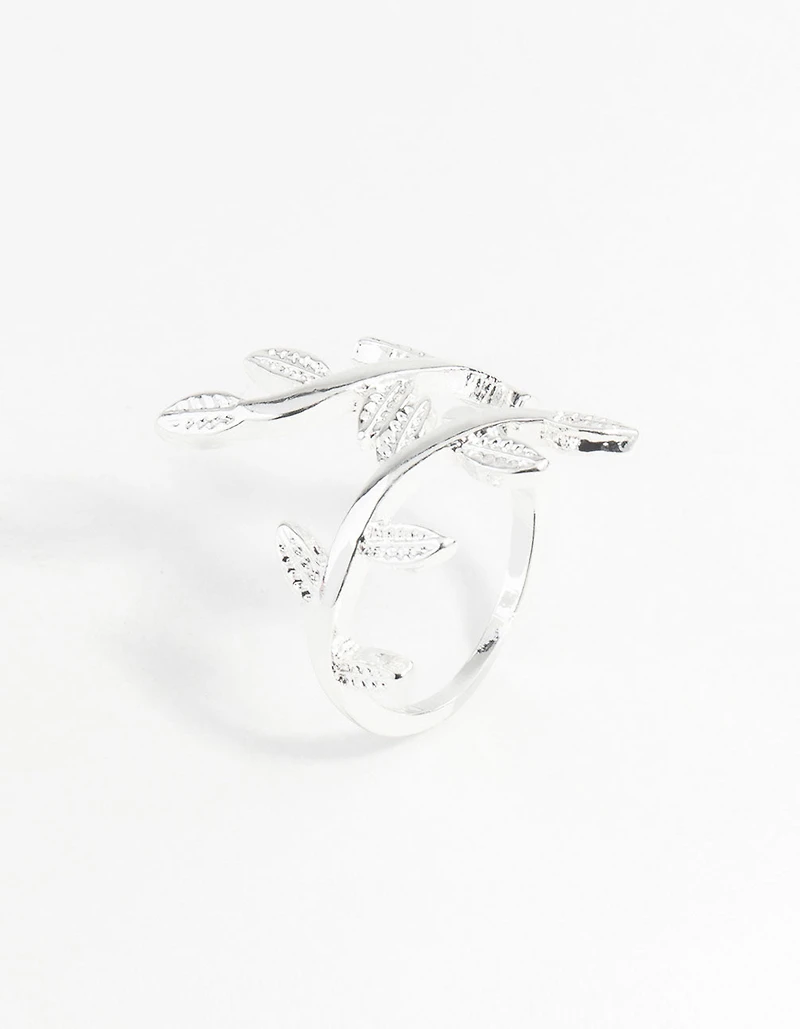 Silver Leaf Double Band Ring