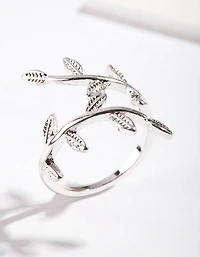 Silver Leaf Double Band Ring