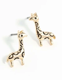Gold Etched Giraffe Stud Earrings