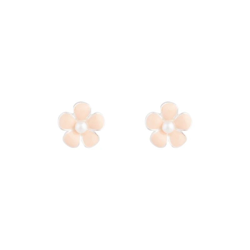 Silver Pink Daisy Stud Earrings