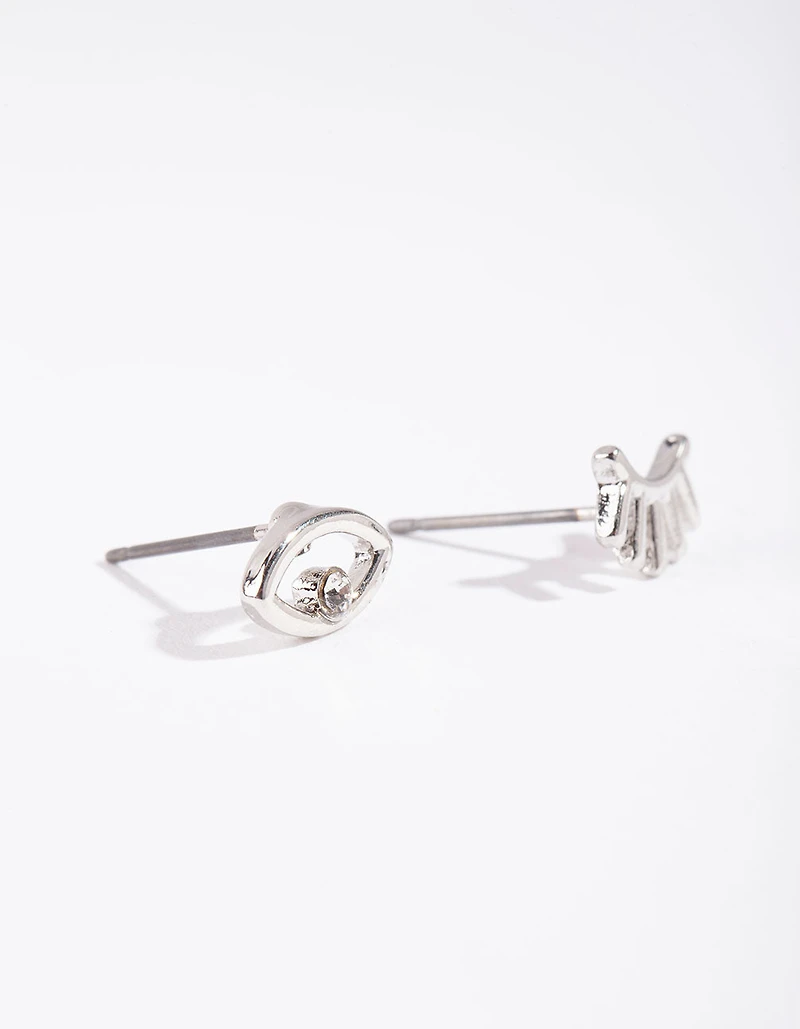 Silver Mismatch Wink Wink Stud Earrings