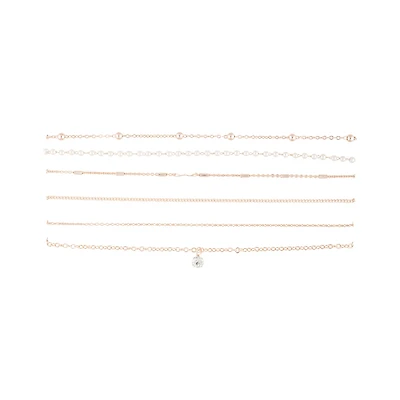 Rose Gold Diamante Pearl Station Choker 6-Pack