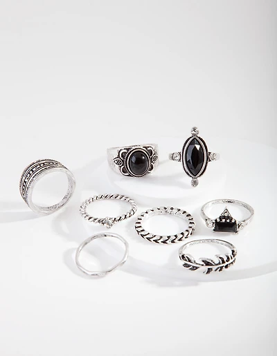 Silver Bohemian Twist Ring pack de 8