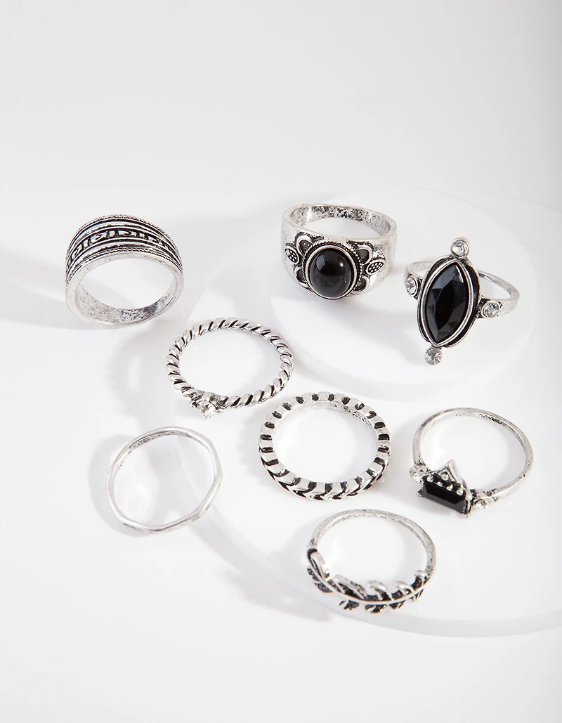 Silver Bohemian Twist Ring pack de 8