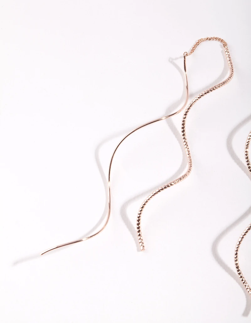 Rose Gold Wave Thread-Through Earrings