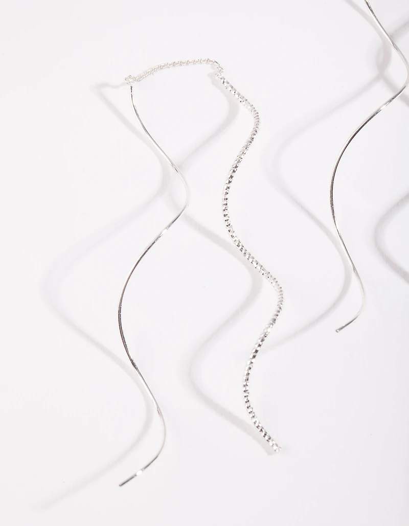 Silver Double Wave Thread Through Earrings