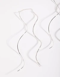 Silver Double Wave Thread Through Earrings