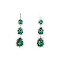 Silver Green Graduated Teardrop Diamante Earrings