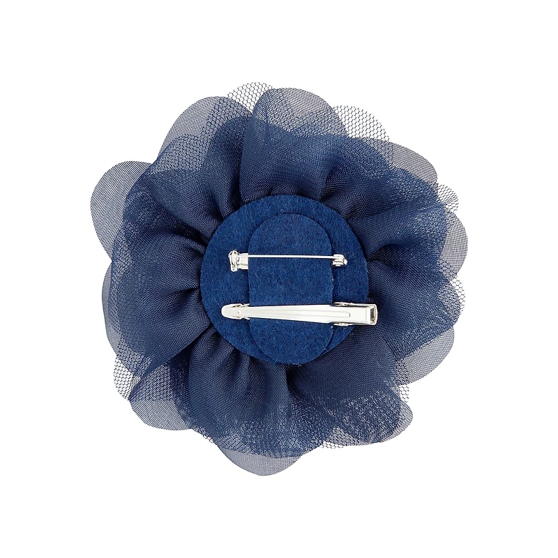 Navy Blue Mesh Flower Clip